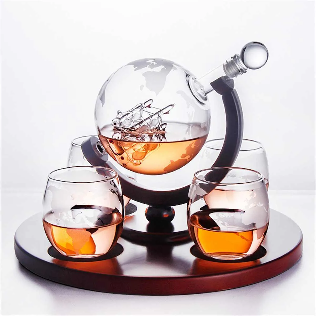 Drinks Globe Decanter Set -  Whiskey Drink Bottle & Glasses