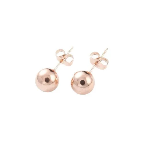 Earrings, 304 Stainless Steel, Rose Gold, Hypoallergenic, Ball Stud Earrings, 19x8mm