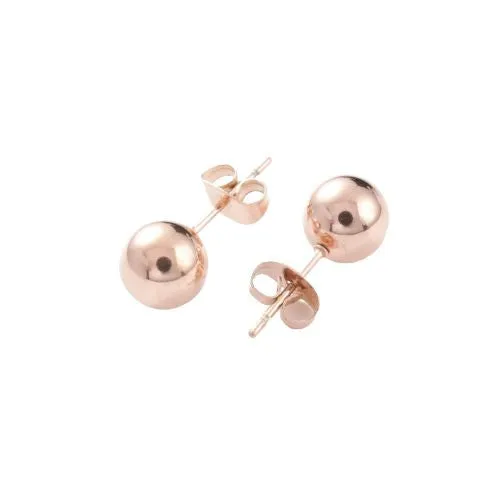 Earrings, 304 Stainless Steel, Rose Gold, Hypoallergenic, Ball Stud Earrings, 19x8mm