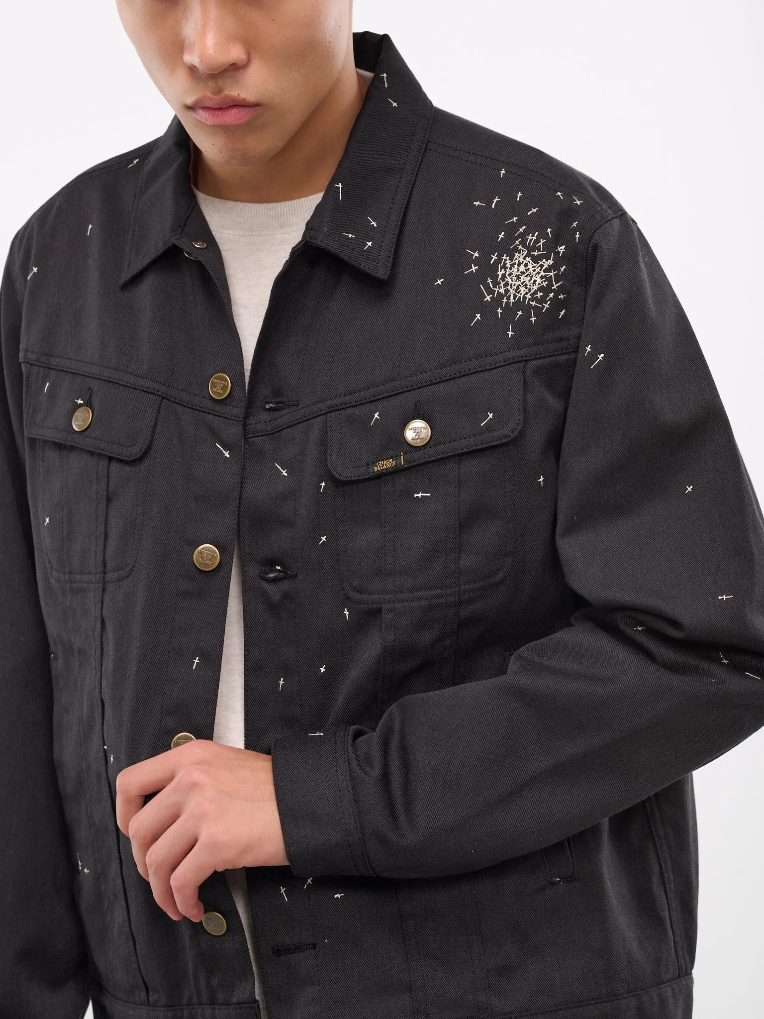 Embroidered Trucker Jacket (UC2D4209-1-BLACK)