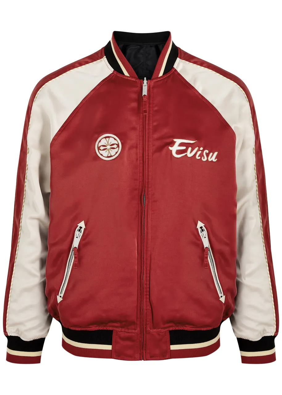 EVISU Seagull and The Great Wave reversible satin varsity jacket  -                         -                     -             