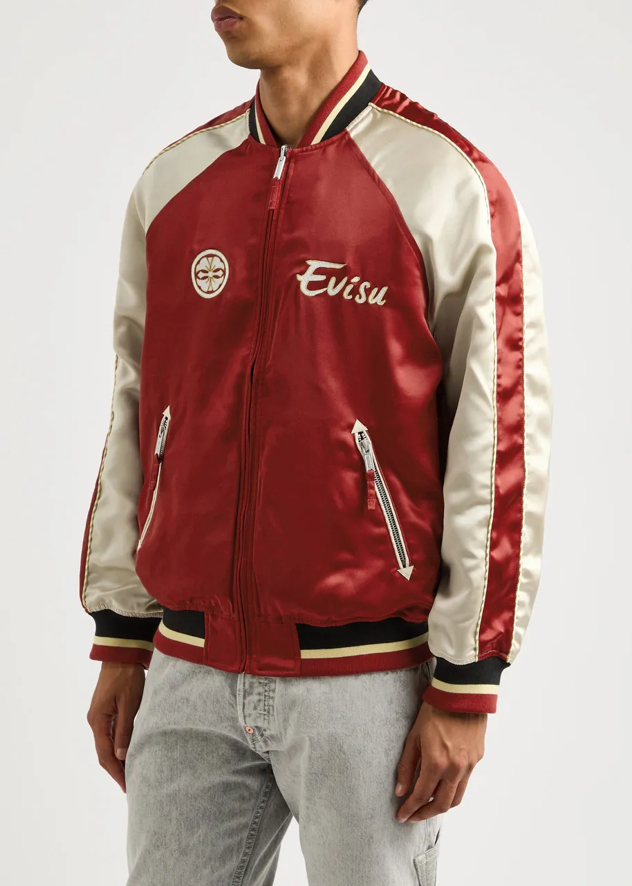 EVISU Seagull and The Great Wave reversible satin varsity jacket  -                         -                     -             