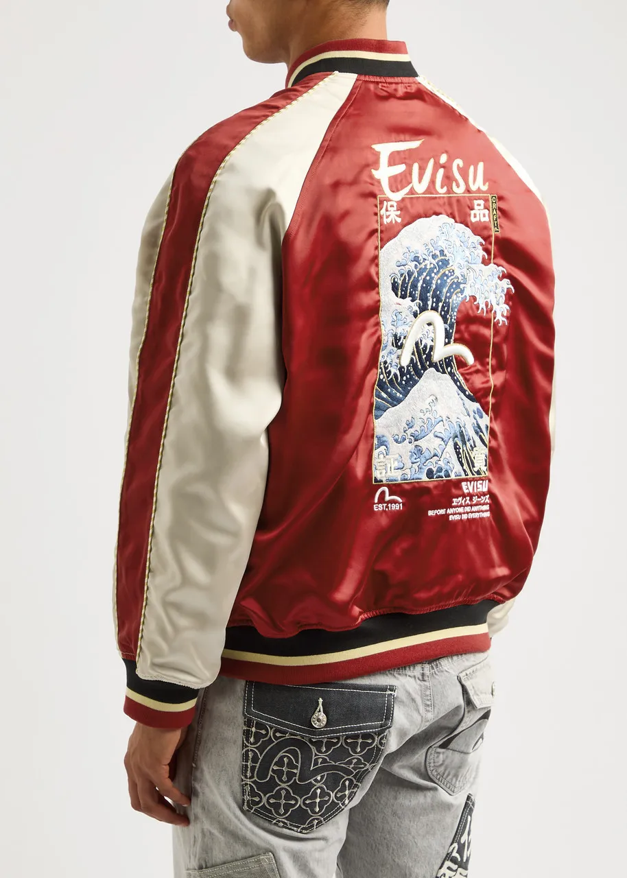 EVISU Seagull and The Great Wave reversible satin varsity jacket  -                         -                     -             