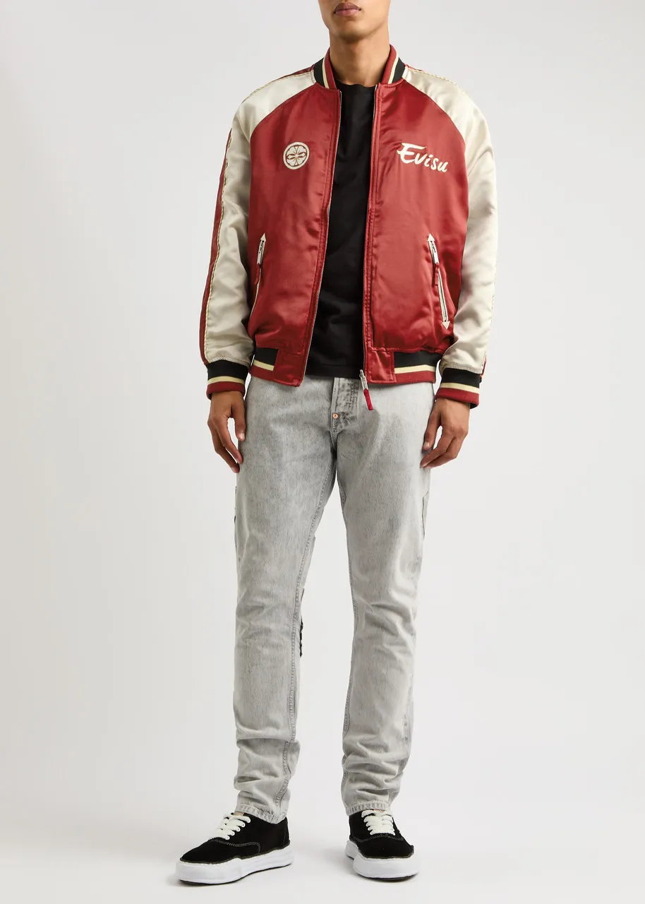 EVISU Seagull and The Great Wave reversible satin varsity jacket  -                         -                     -             