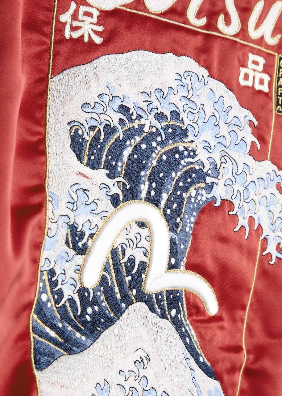 EVISU Seagull and The Great Wave reversible satin varsity jacket  -                         -                     -             