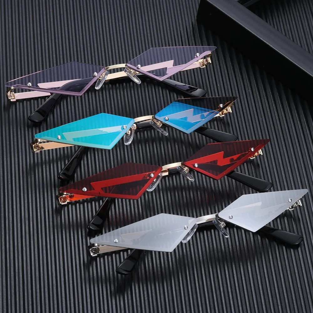 Fire Diamond Shape Flame Sunglasses Women Men Rimless Wave Sun Glasses