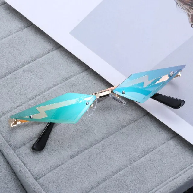 Fire Diamond Shape Flame Sunglasses Women Men Rimless Wave Sun Glasses