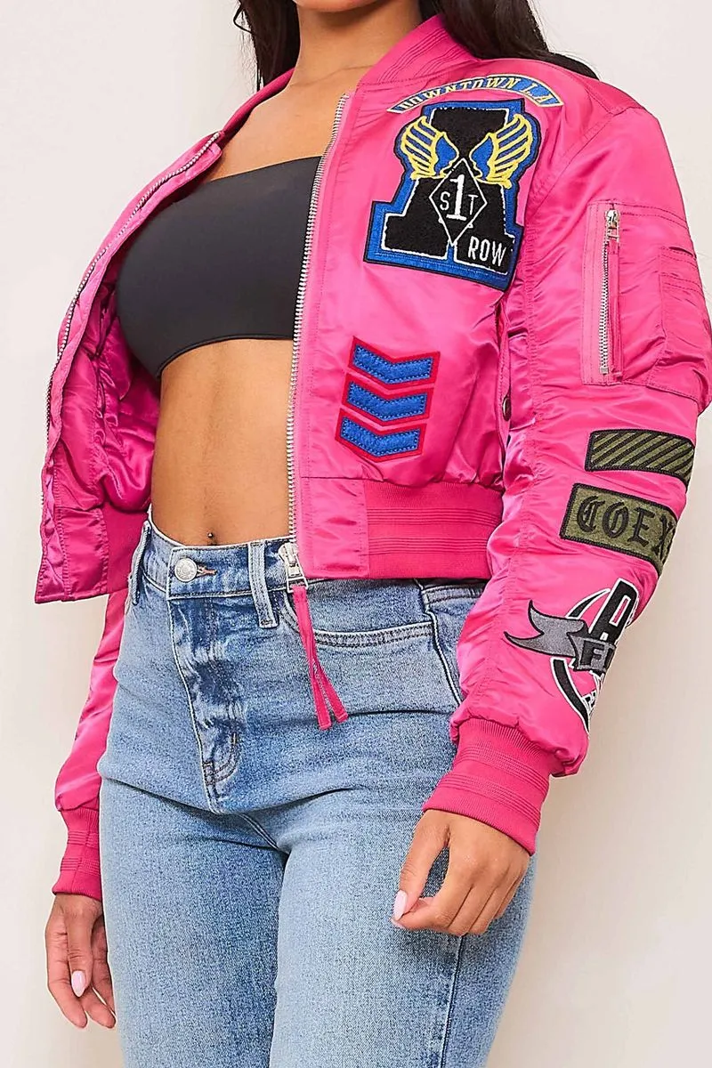 First Row Coexist Multi Patches  Pink Women's Jacket