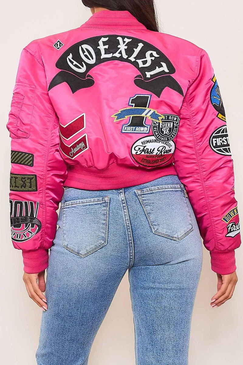 First Row Coexist Multi Patches  Pink Women's Jacket