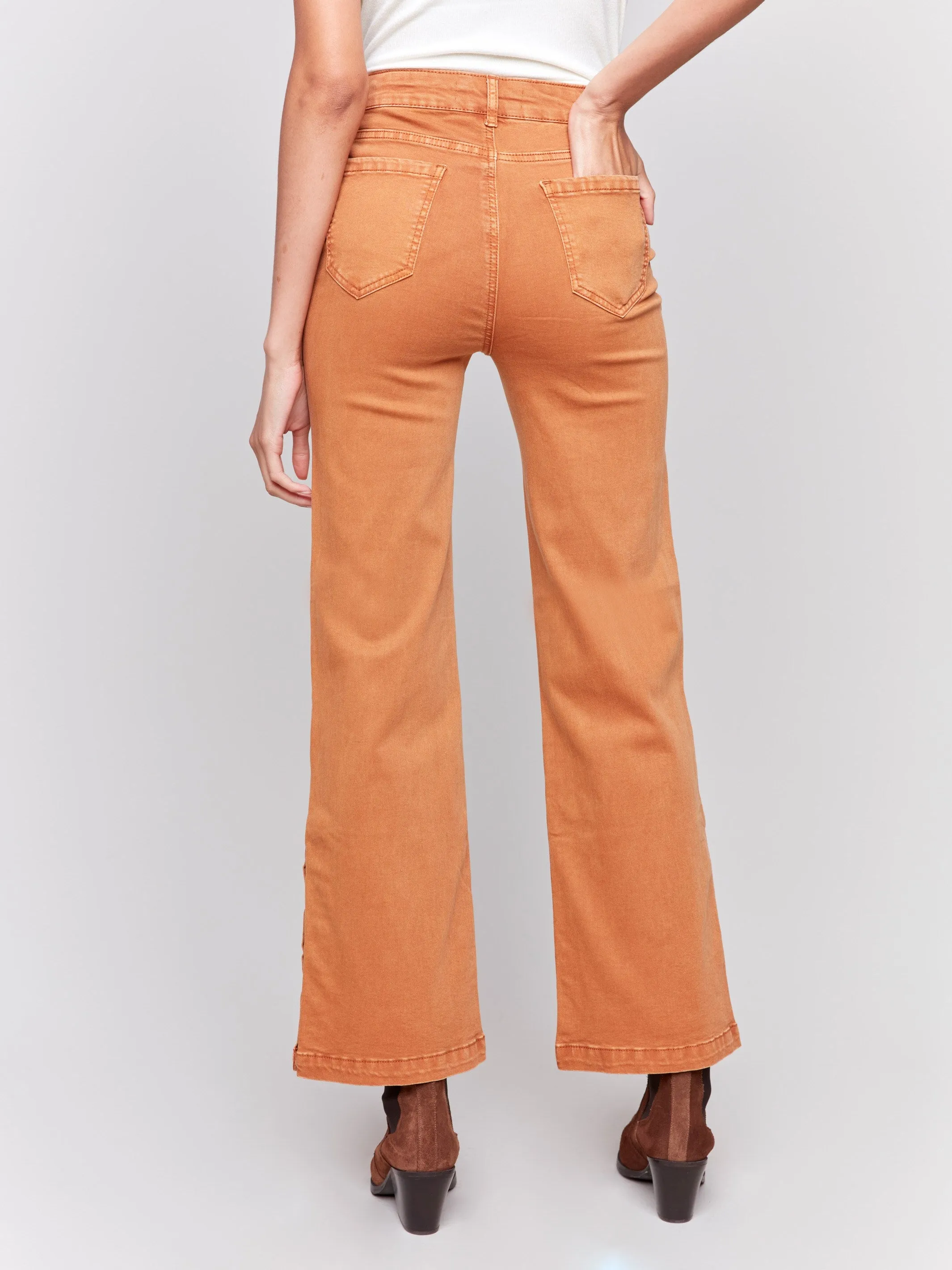 Flare Twill Jeans with Side Buttons - Ginger