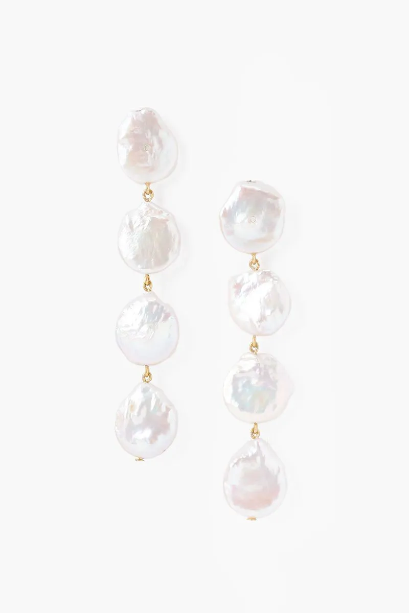 Four Tiered White Keshi Pearl Earrings