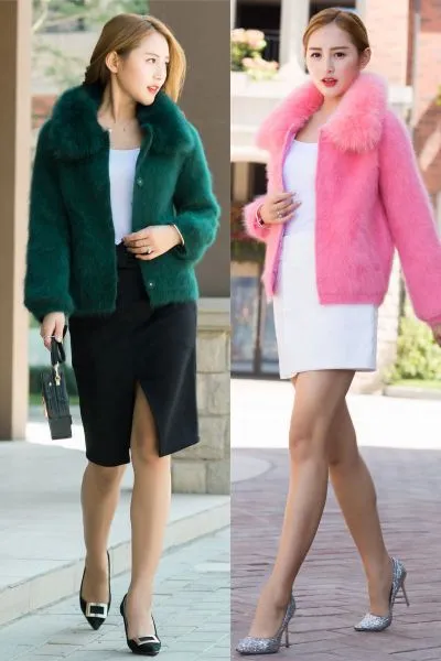 Fur coat for women short with plush collar