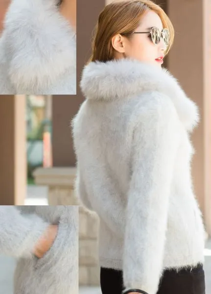 Fur coat for women short with plush collar