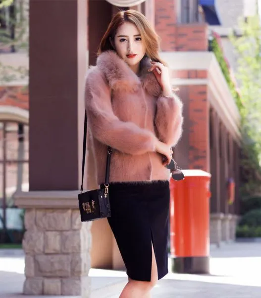 Fur coat for women short with plush collar