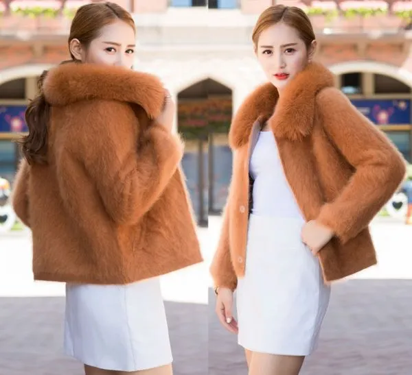 Fur coat for women short with plush collar