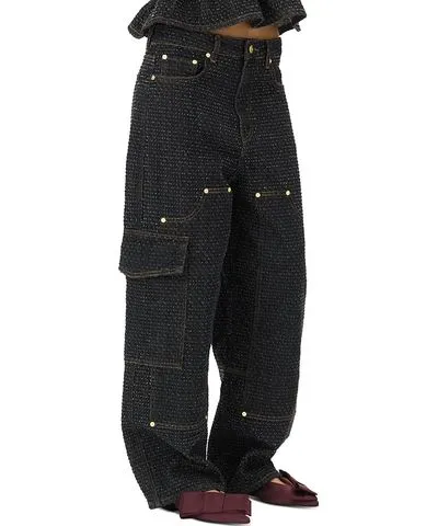 Ganni Fluffy Denim Carpenter Jeans in Black