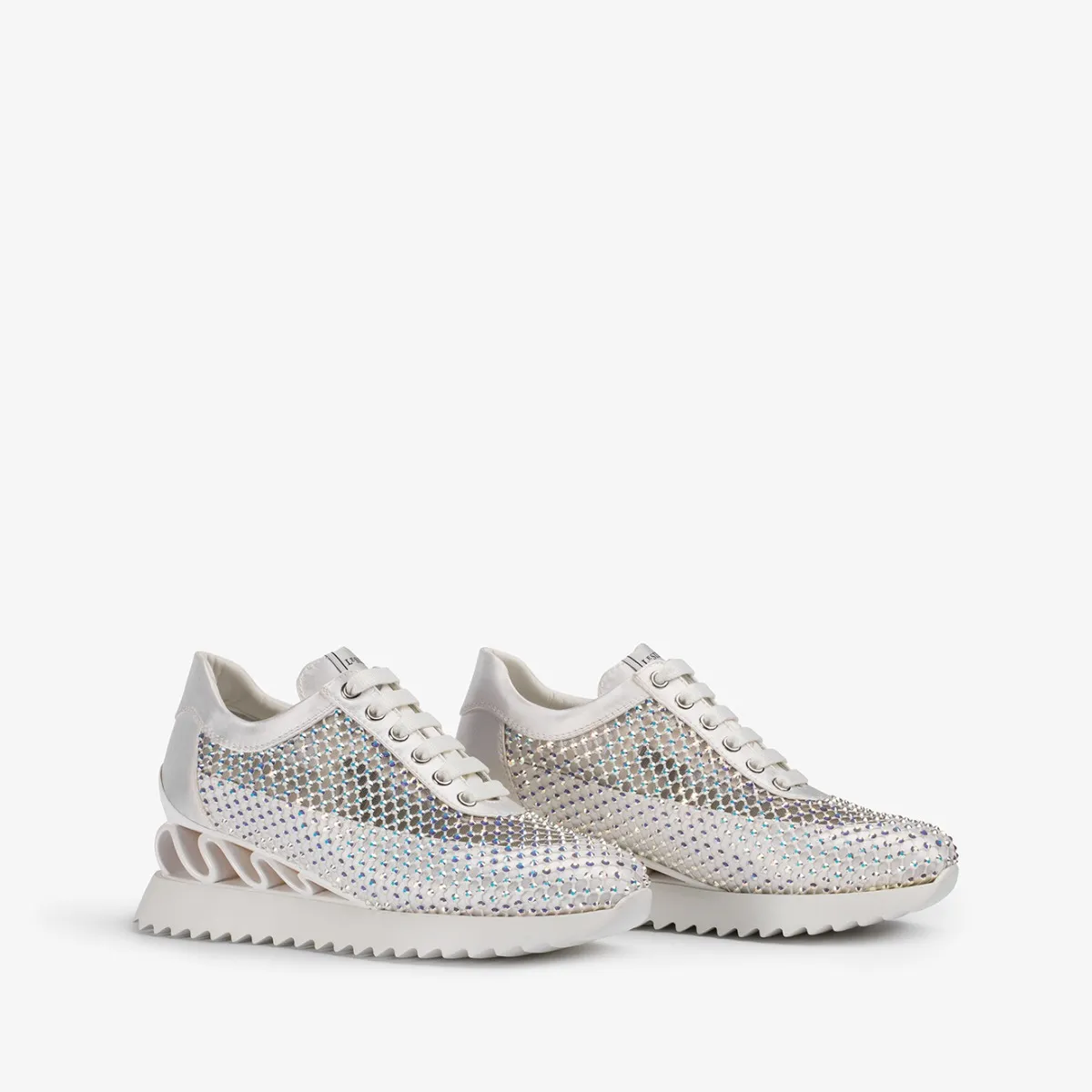 GILDA WAVE SNEAKER 60 mm Paper white fishnet sneaker with Crystals