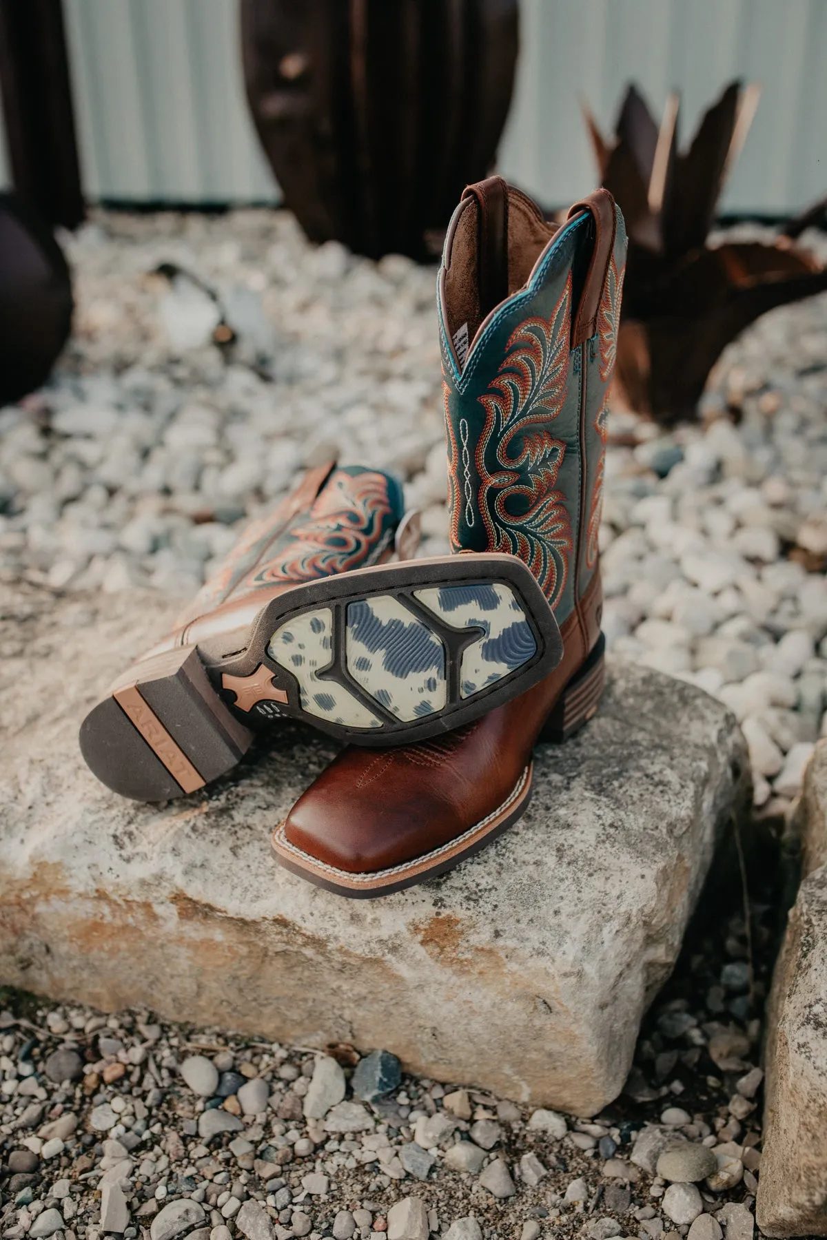 'Gillian' Ariat Square Toe Western Boot in Vintage Caramel/ Endless Sea (Sizes 6-11 B Width)