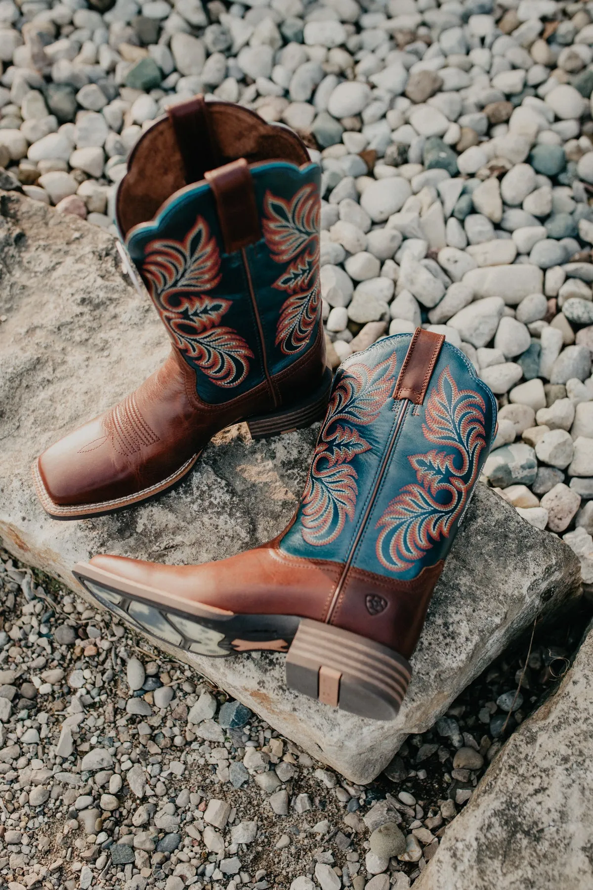 'Gillian' Ariat Square Toe Western Boot in Vintage Caramel/ Endless Sea (Sizes 6-11 B Width)