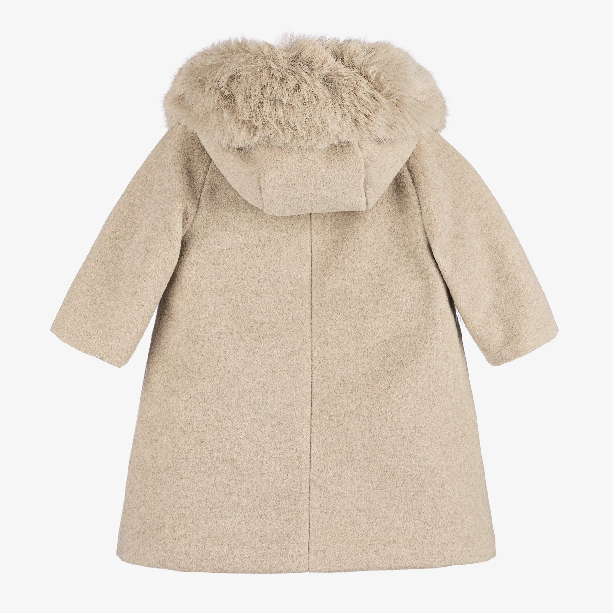 Girls Beige Faux Fur Trim Coat