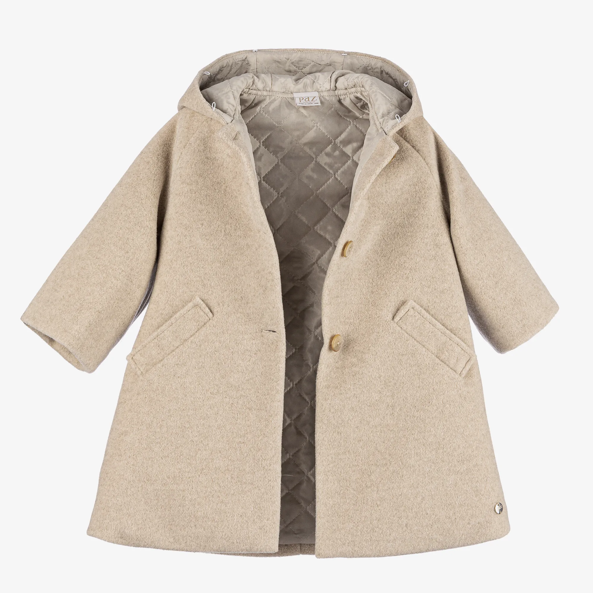 Girls Beige Faux Fur Trim Coat