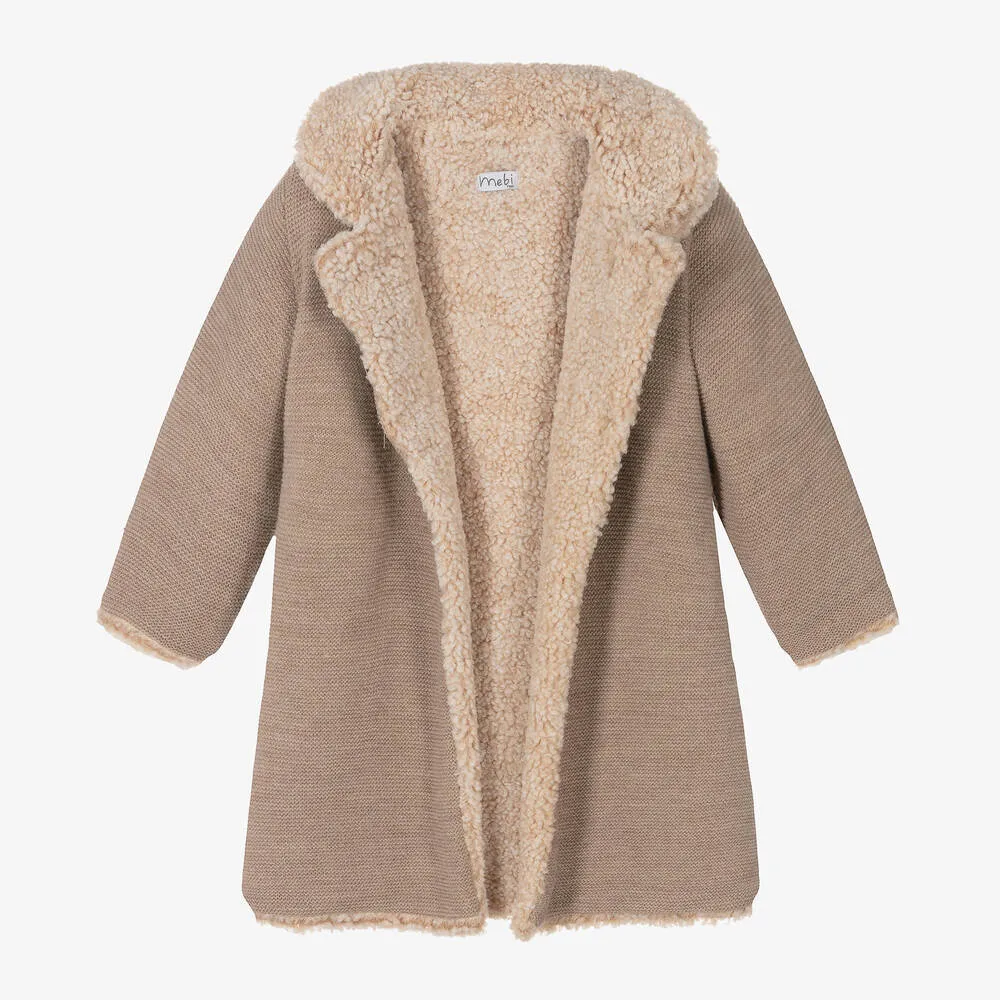 Girls Brown Knitted Coat