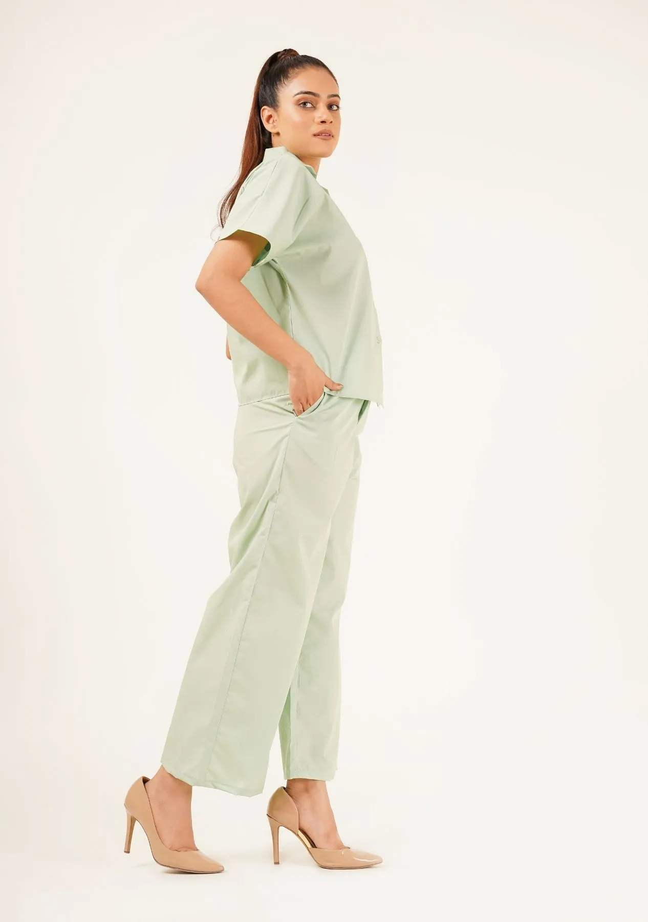 High Waisted Culotte Pant with Pleat - light green