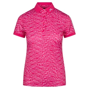 J Lindeberg Tour Tech Print Ladies Golf Polo Azalea Outline Bridge