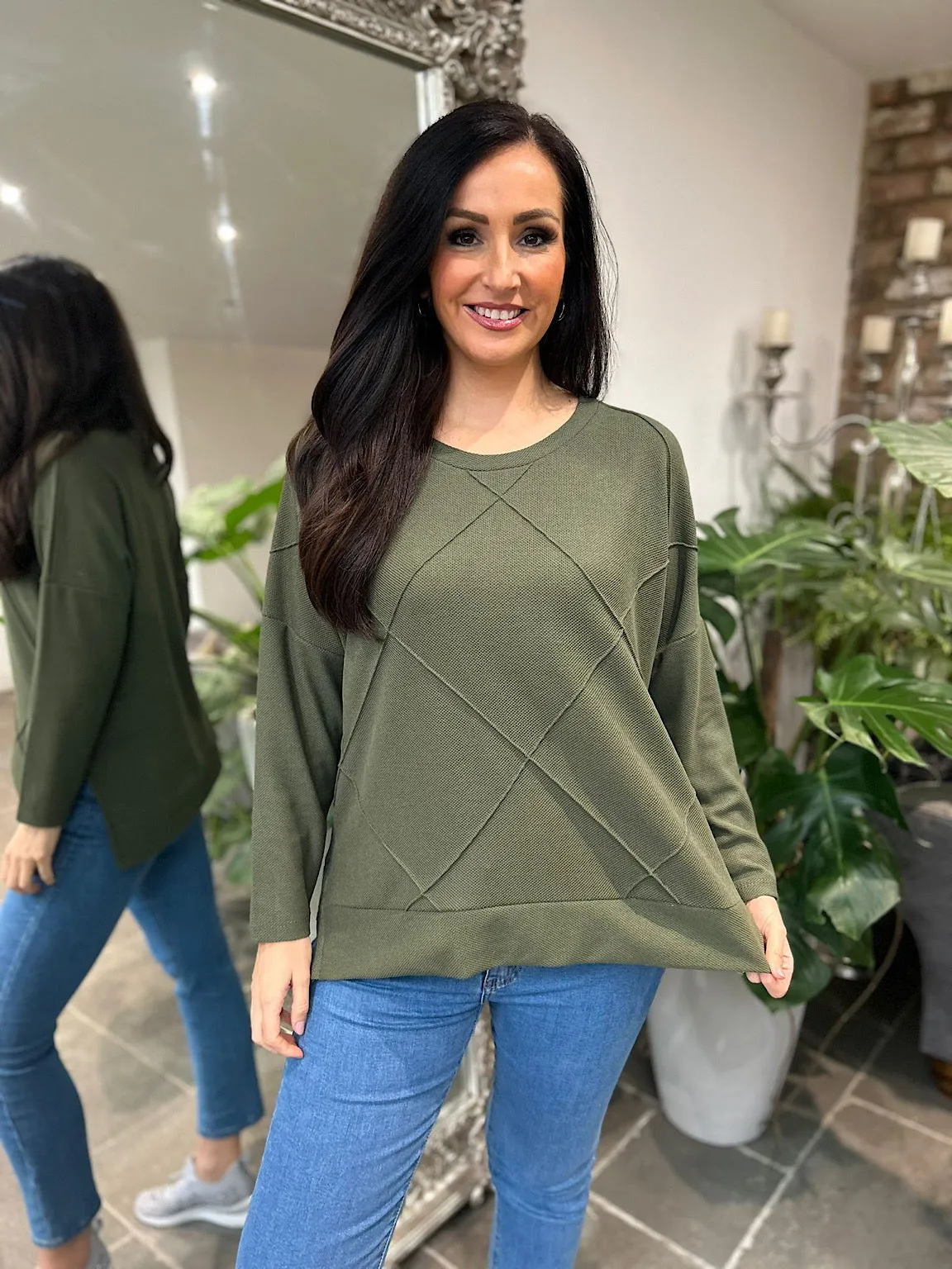 Khaki Reverse Seam Round Neck Knit Simone