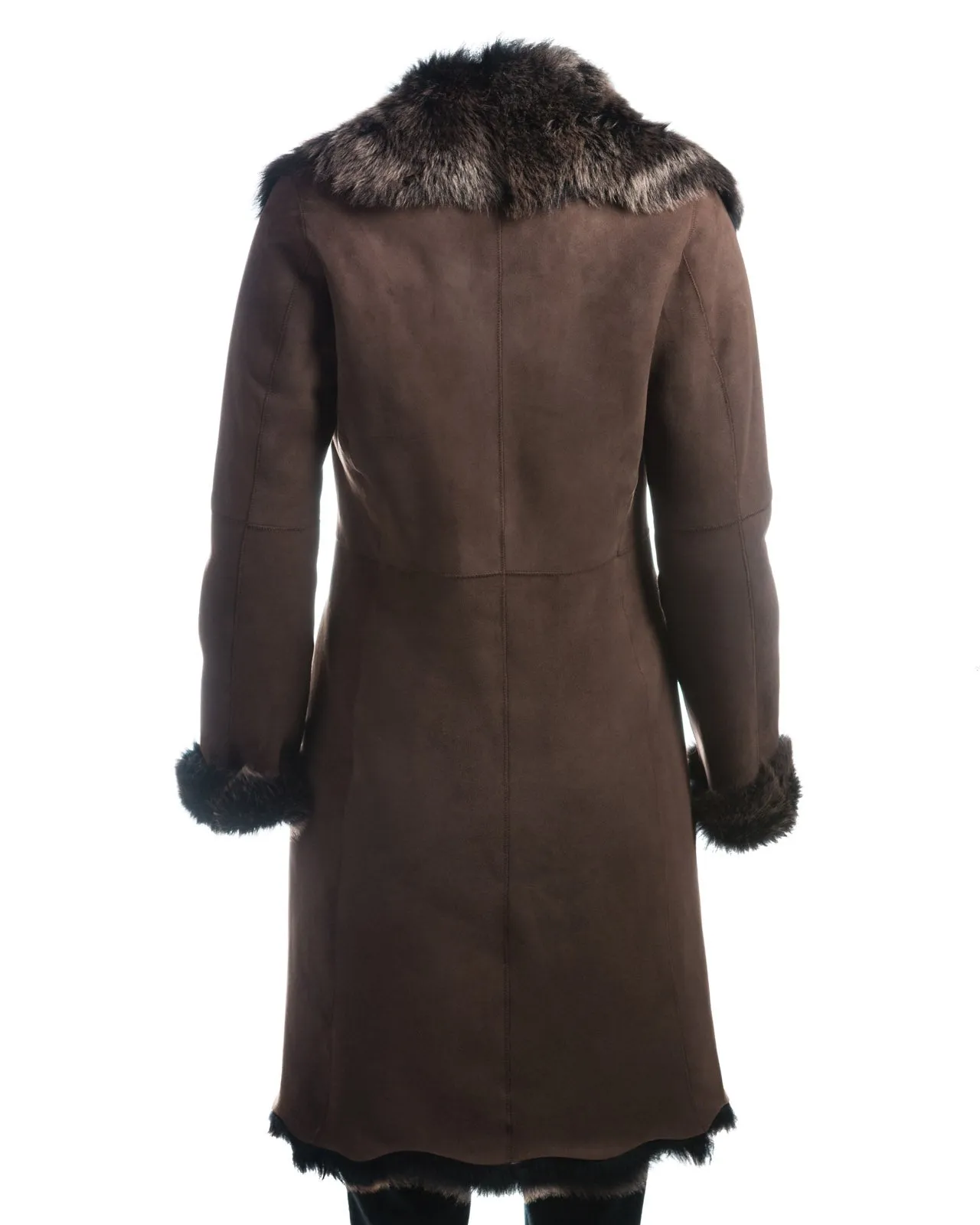 Ladies Brown Toscana 3/4 Length Shearling Sheepskin Coat: Donna