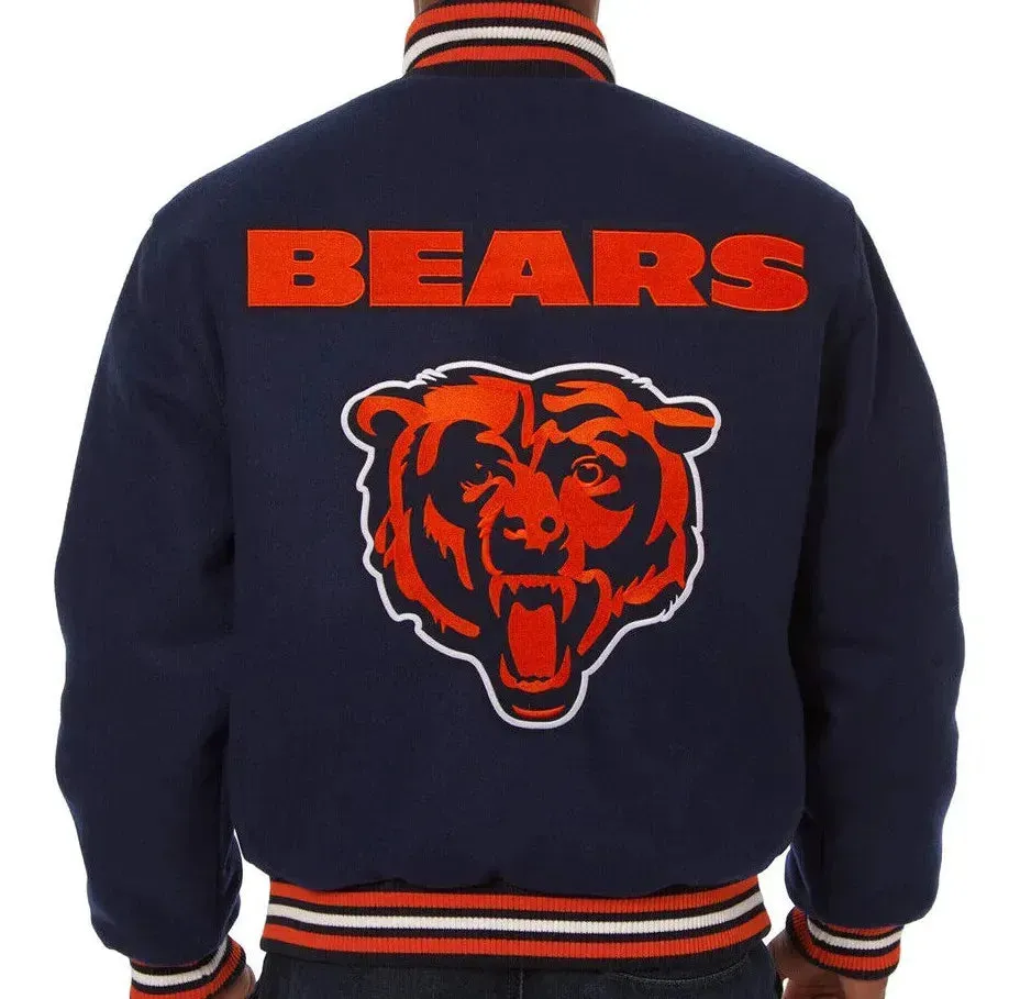 Letterman Chicago Bears Navy Blue All Wool Varsity Jacket