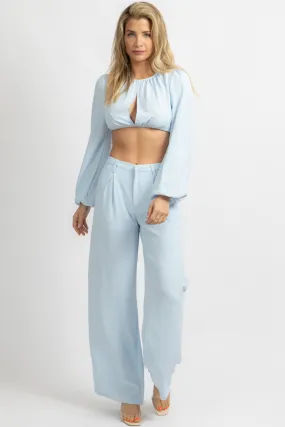 LIGHT BLUE OPEN FRONT PANT SET