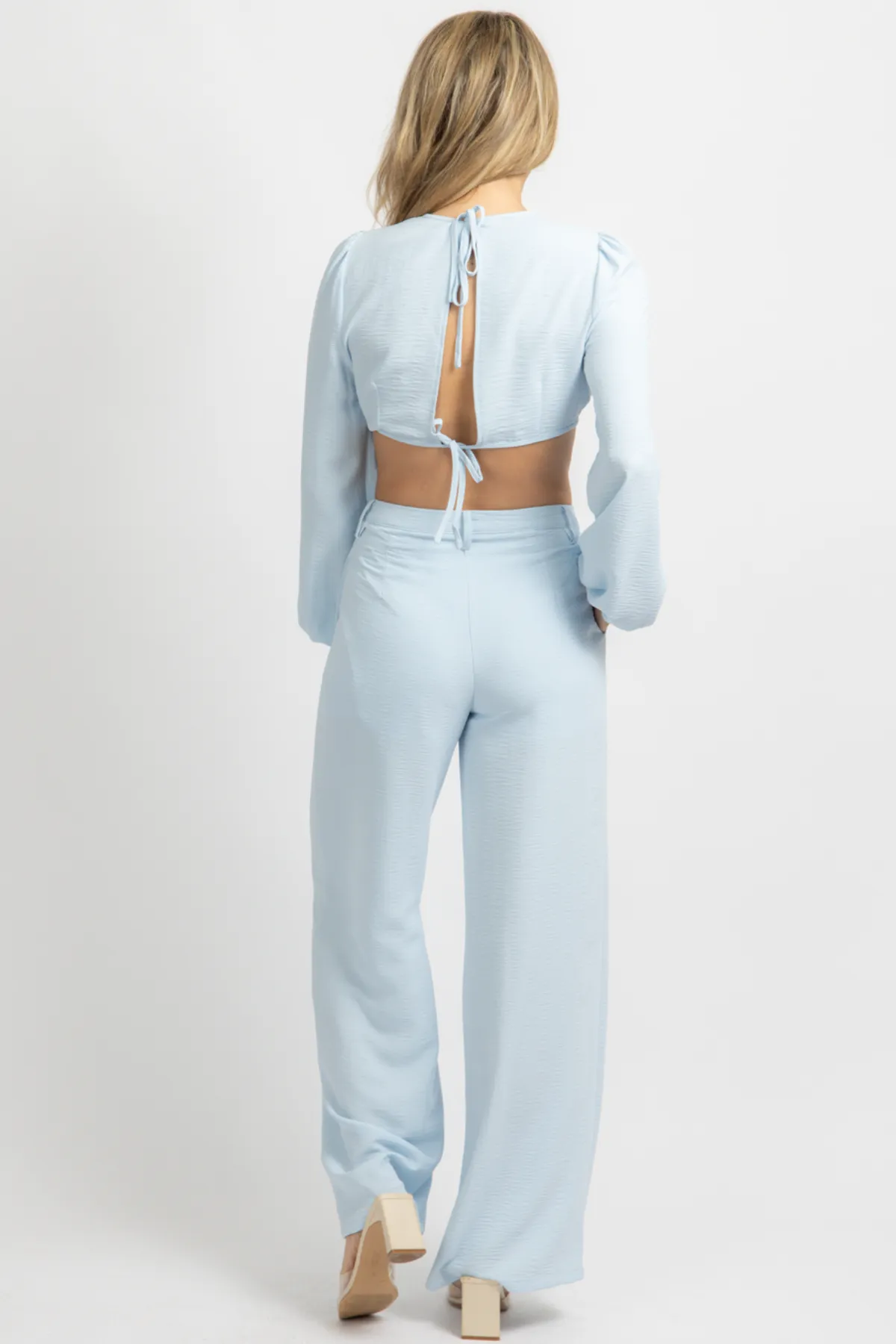 LIGHT BLUE OPEN FRONT PANT SET