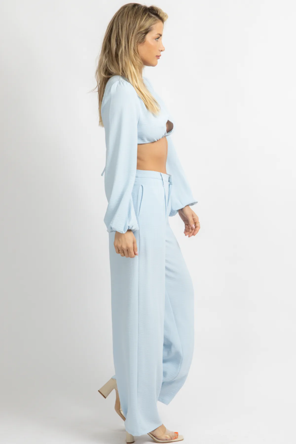 LIGHT BLUE OPEN FRONT PANT SET