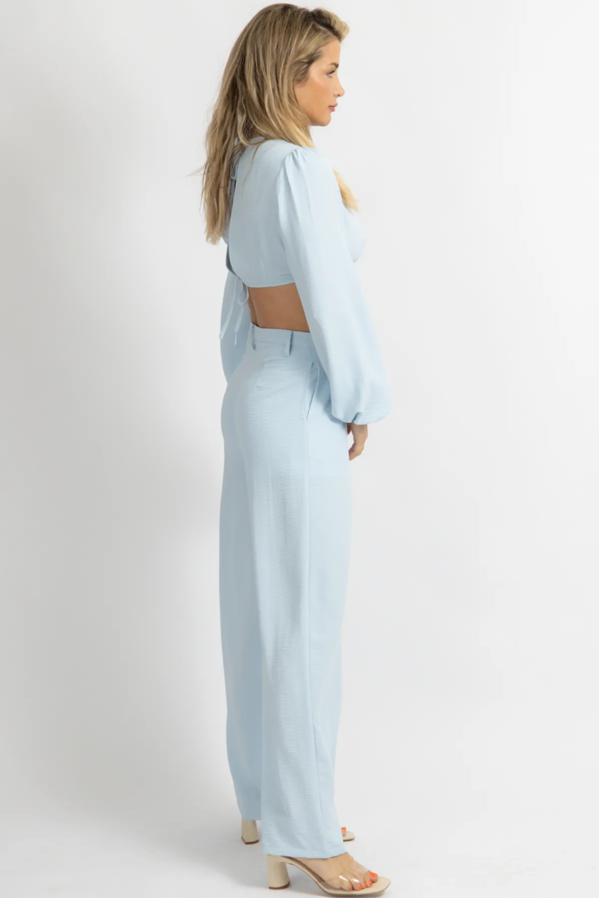 LIGHT BLUE OPEN FRONT PANT SET