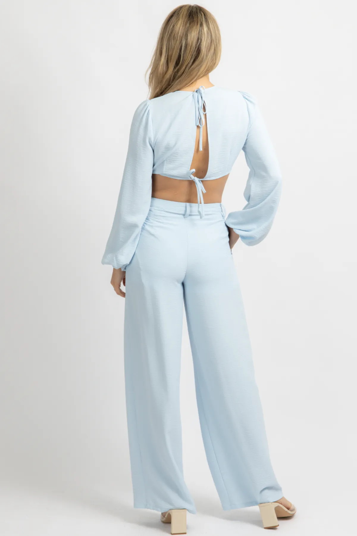 LIGHT BLUE OPEN FRONT PANT SET