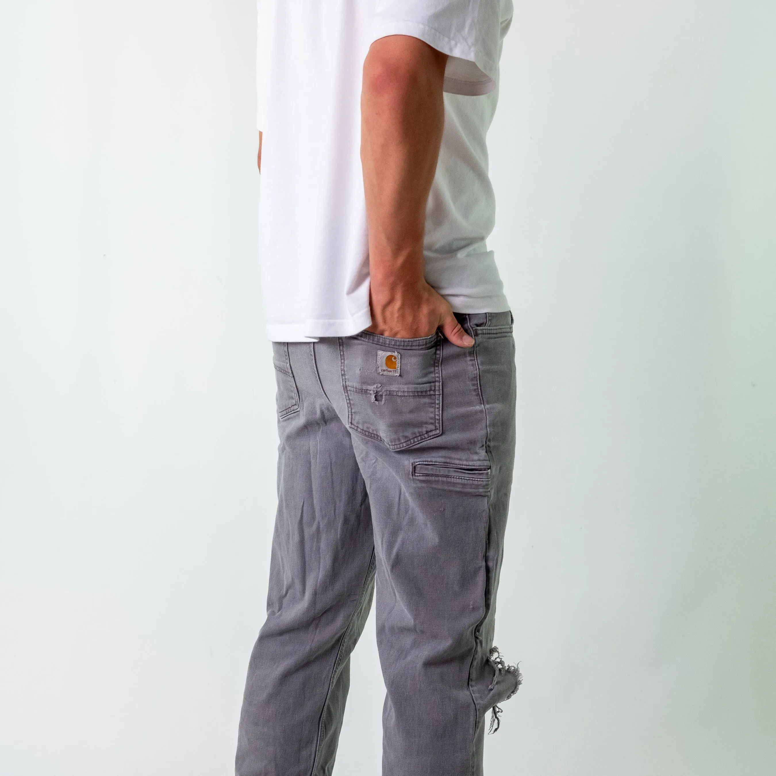 Light Grey y2ks Carhartt Canvas Carpenter Jeans Baggy Pants (36x32)