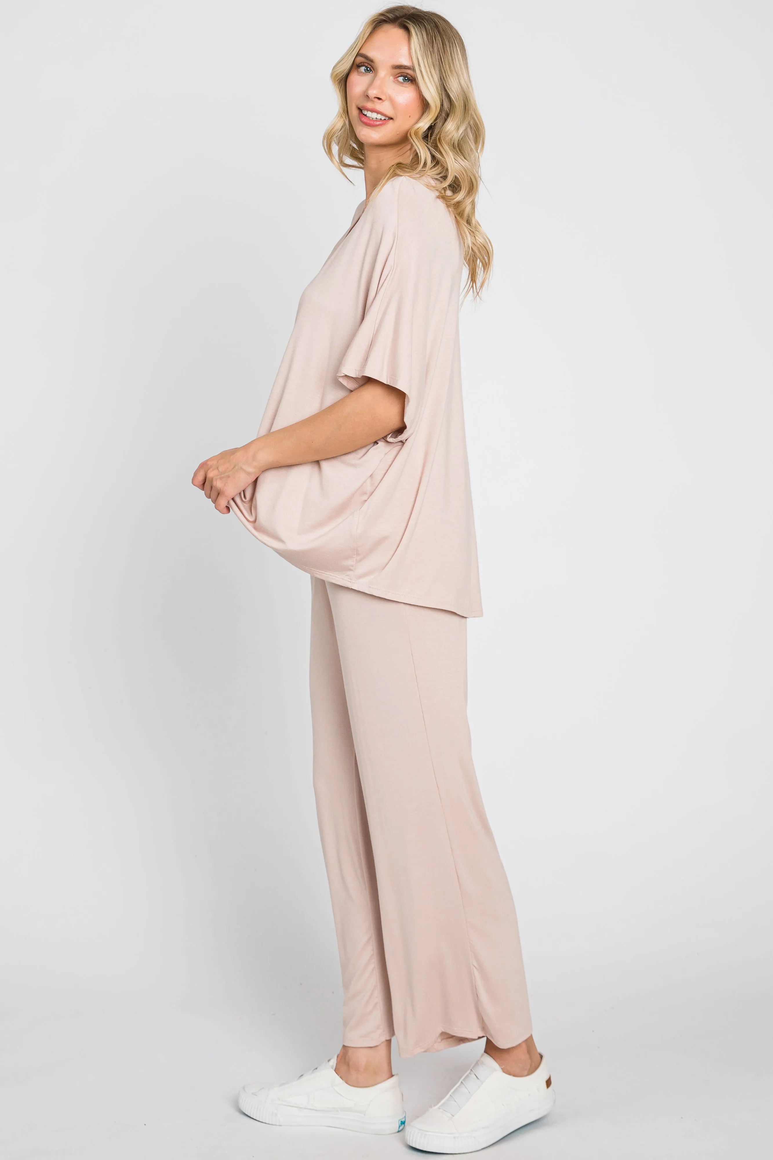 Light Pink Cropped Pant Set