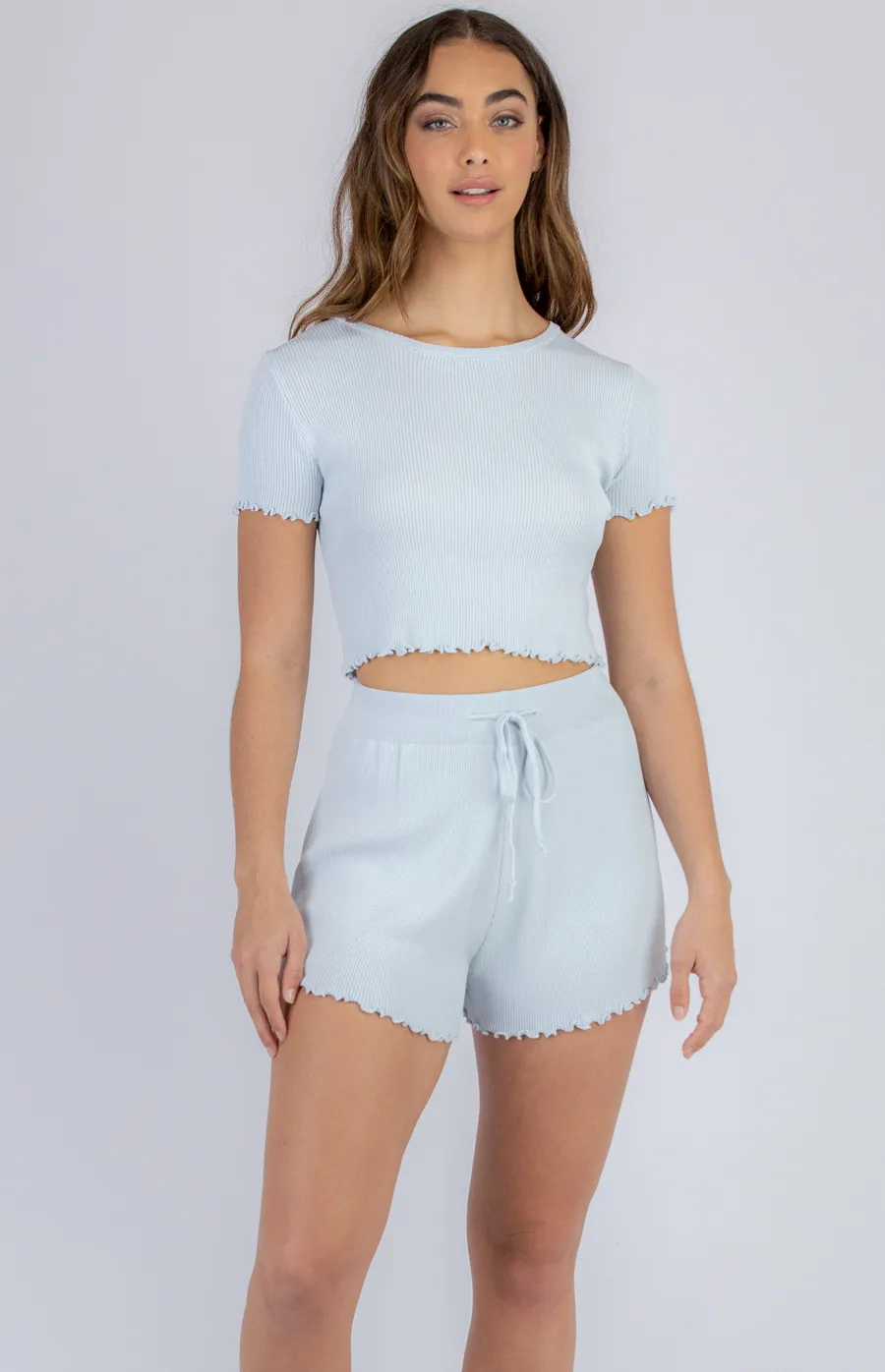 Lounge Set with Lettuce Edge Crop and Shorts (SKN398) 