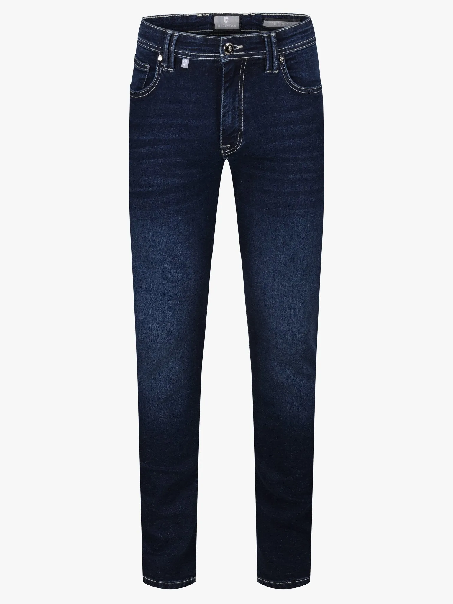 Luxury Edition Tailored Fit Jeans - Mid Blue/White Patch