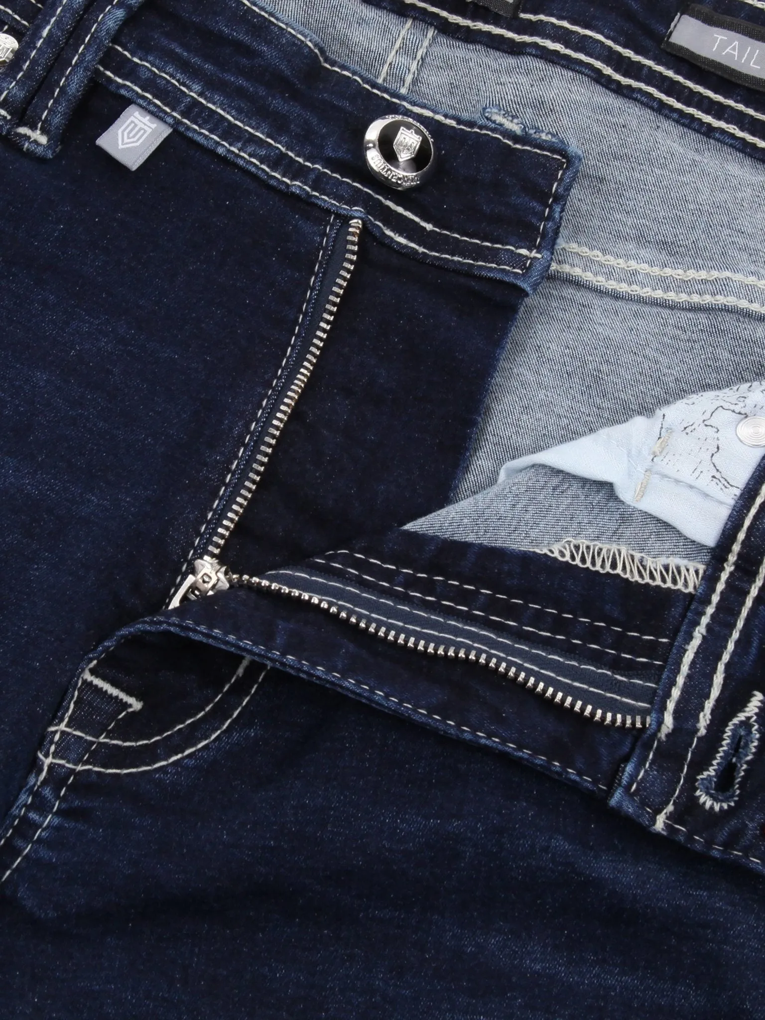 Luxury Edition Tailored Fit Jeans - Mid Blue/White Patch