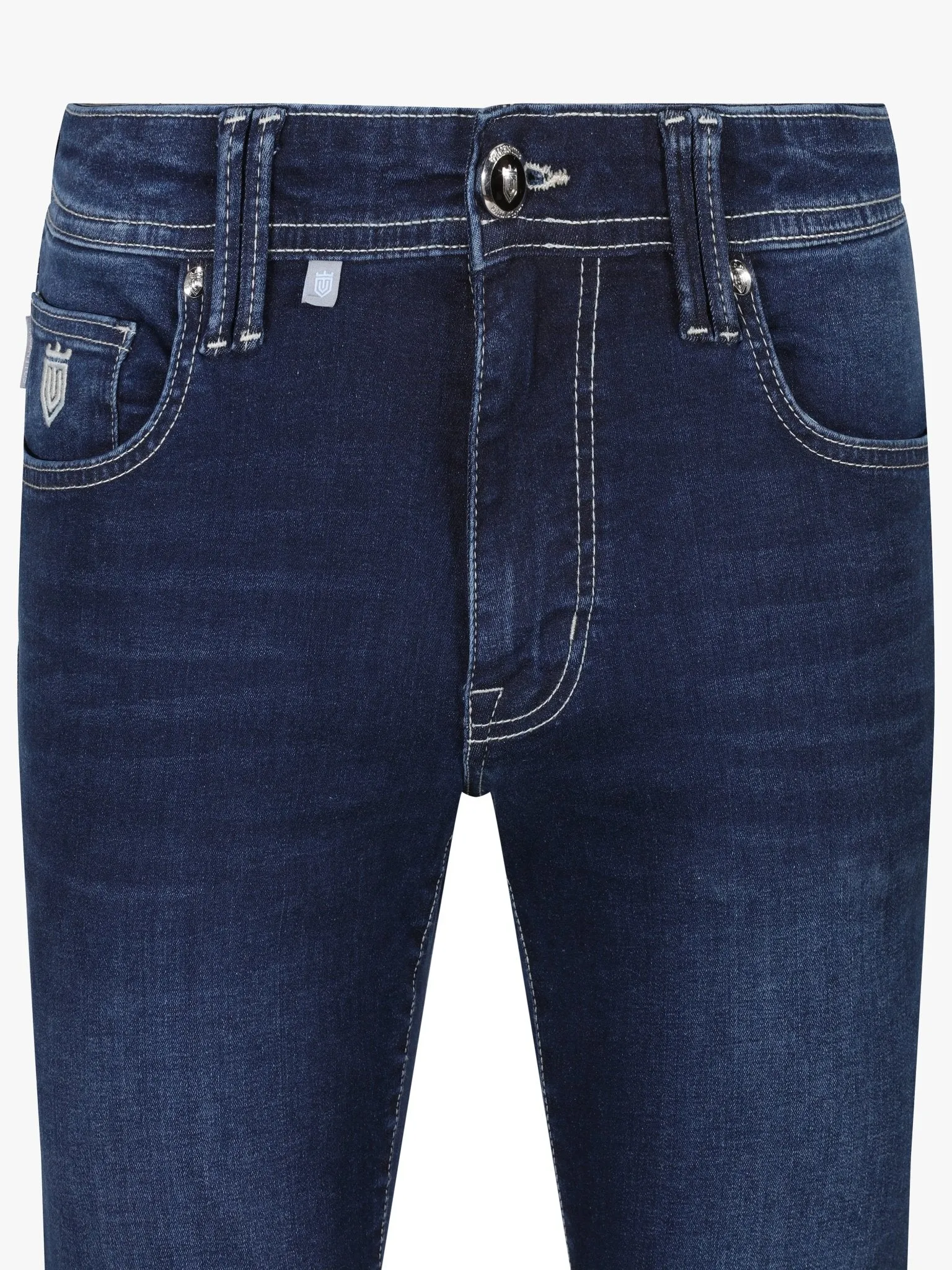 Luxury Edition Tailored Fit Jeans - Mid Blue/White Patch