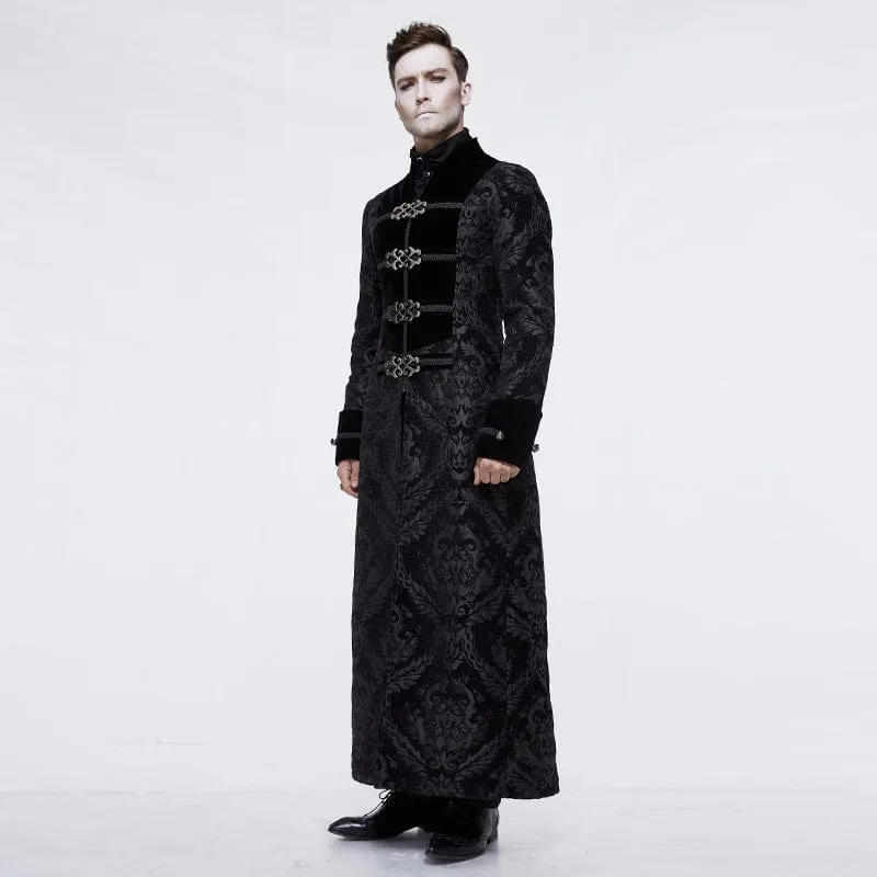 Men's Gothic Plunging Totem Embroidered Long Coat