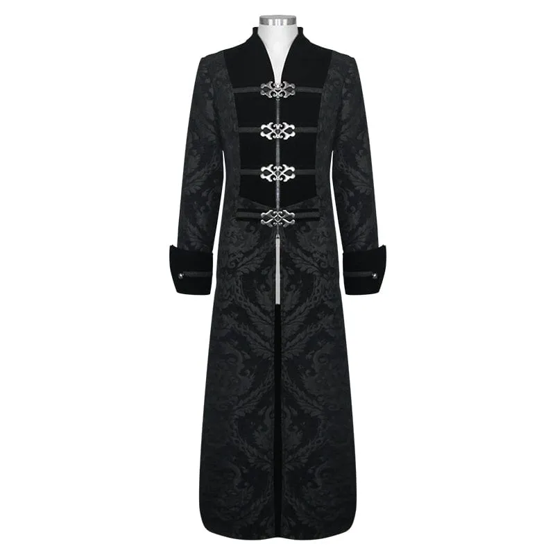 Men's Gothic Plunging Totem Embroidered Long Coat