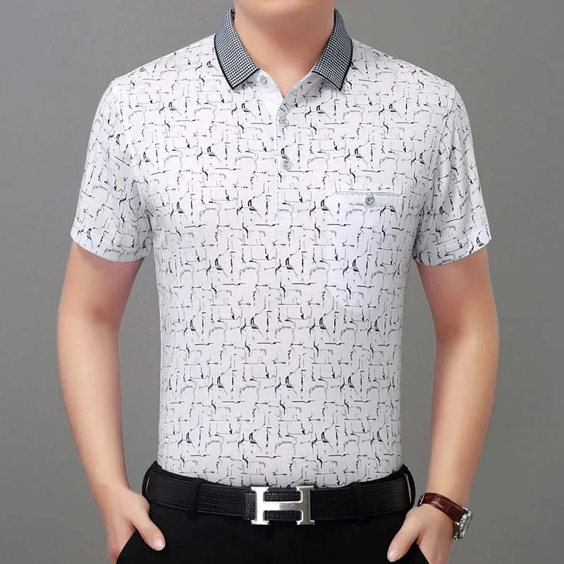 Men's Summer Patchwork Pattern Slim Fit Short Sleeves Polo Shirt