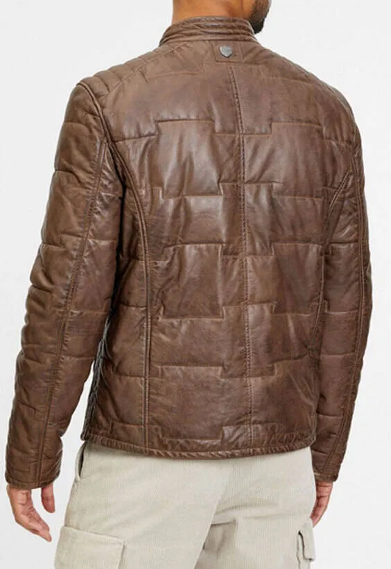 Men's taupe leather jacket aplin down jacket style