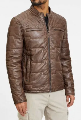 Men's taupe leather jacket aplin down jacket style