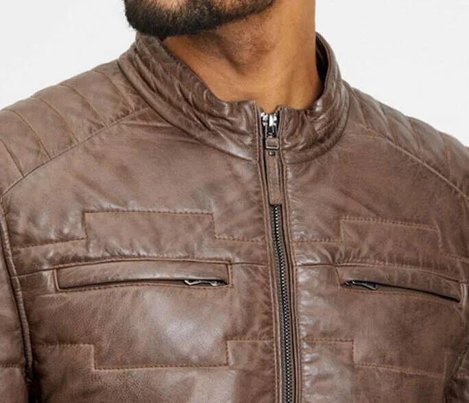 Men's taupe leather jacket aplin down jacket style