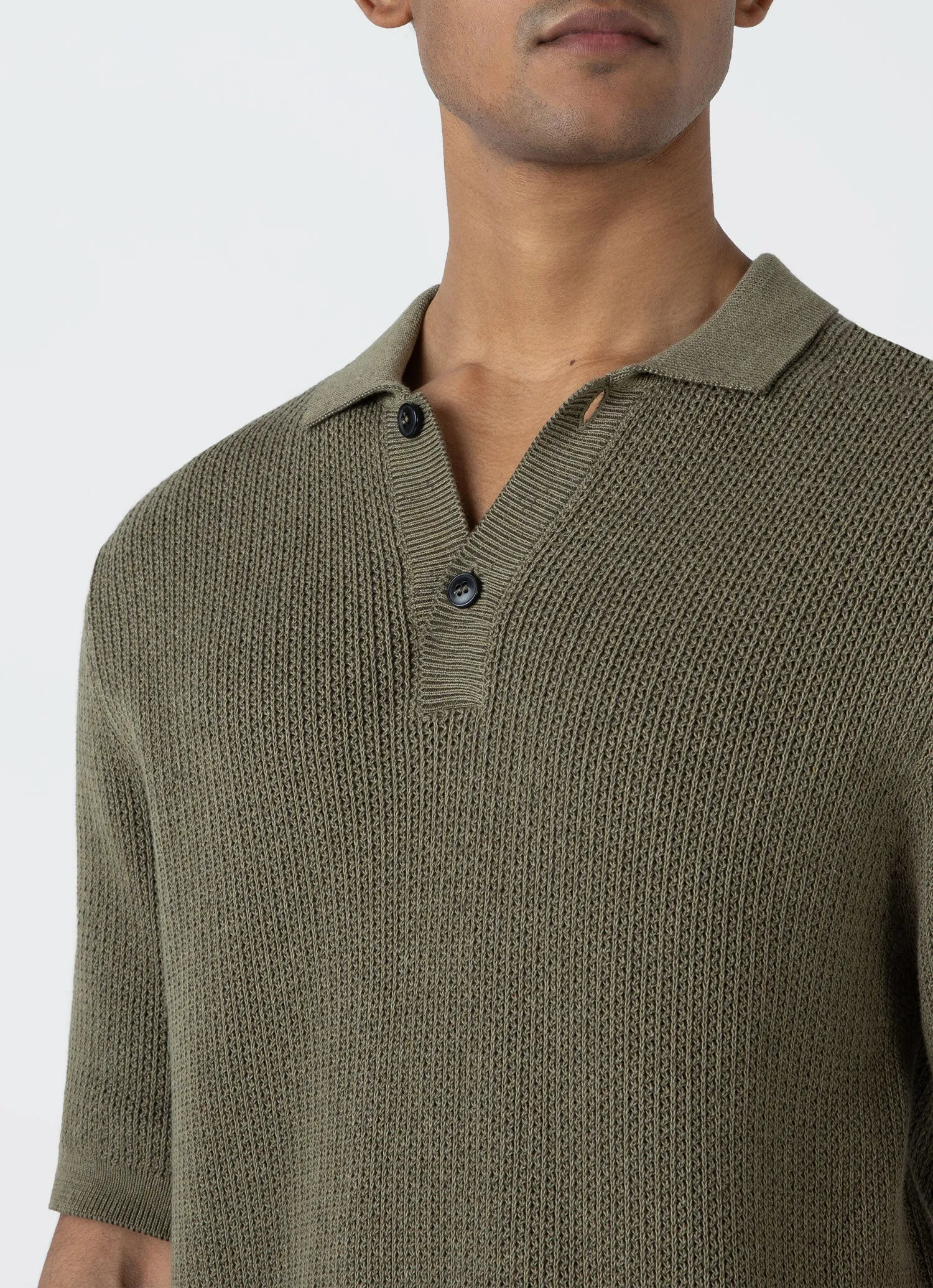 Men's Textured Knit Polo Shirt in Khaki