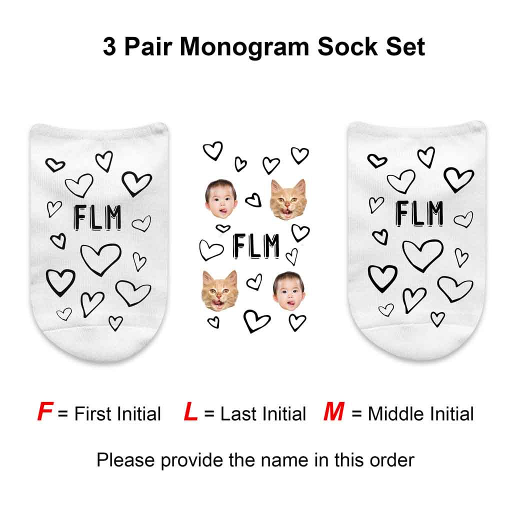 Monogrammed Socks with a Face and Heart Design